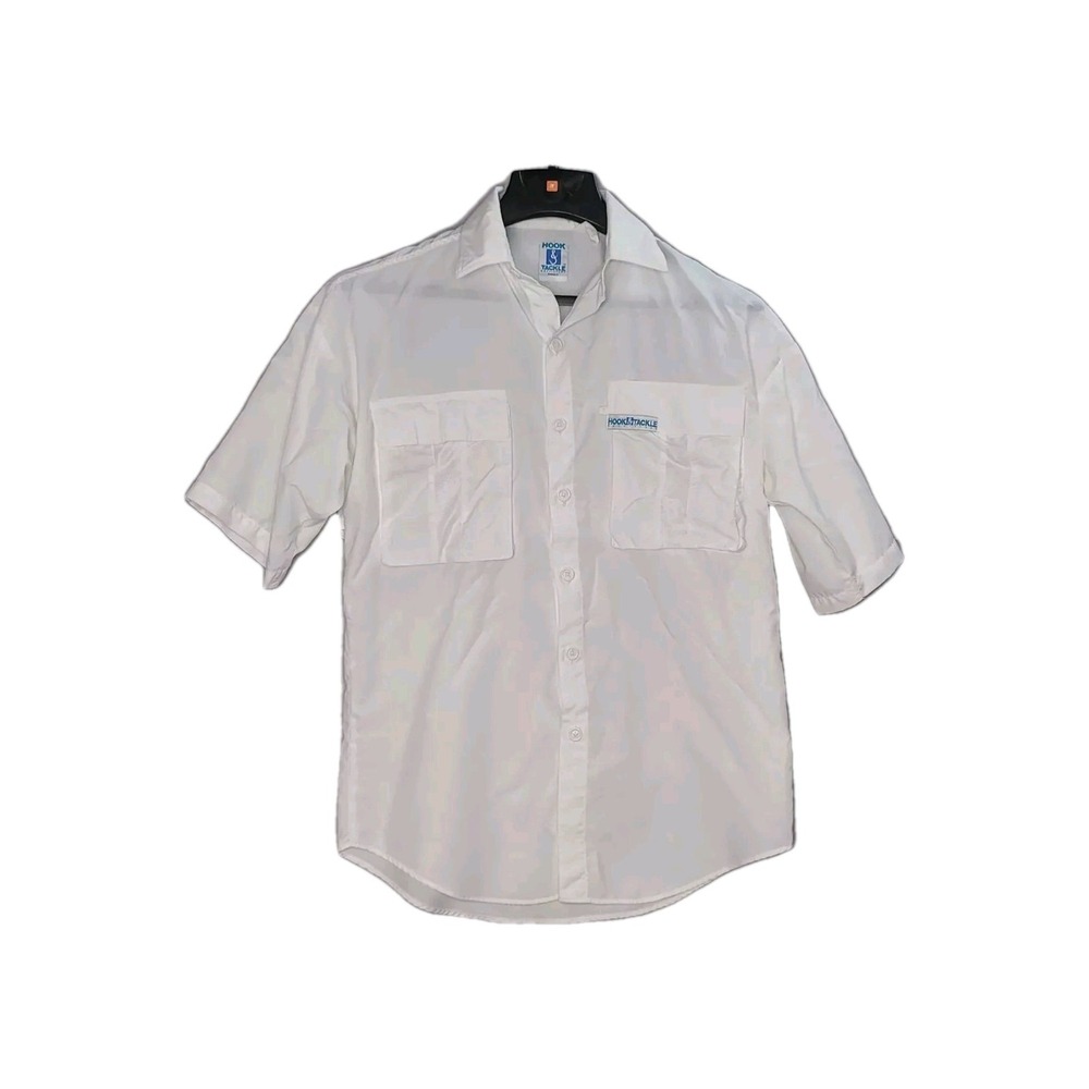Hook & Tackle Fishing Shirt Mens Small White Outfitters Mesh Lined Nylon